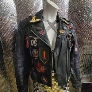 Repurposed ASTRO art leather biker jacket image 2