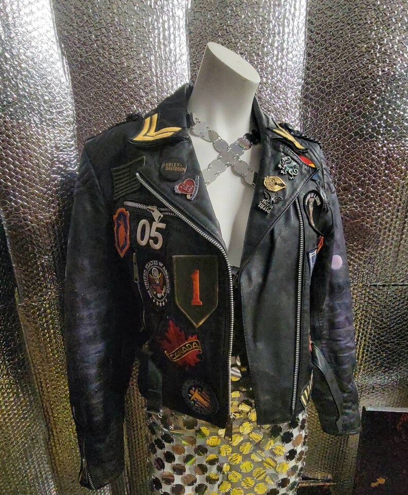 Repurposed ASTRO art leather biker jacket image 2
