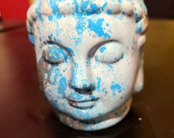 Mini Ceramic Buddha head with Chakra Inspired art