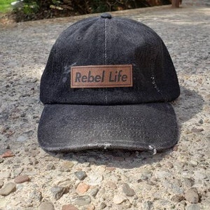 Distressed Rebel life hat in black denim image 1