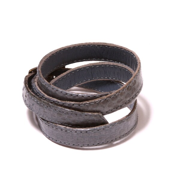 Bracelet de cuir gris enveloppe boucle