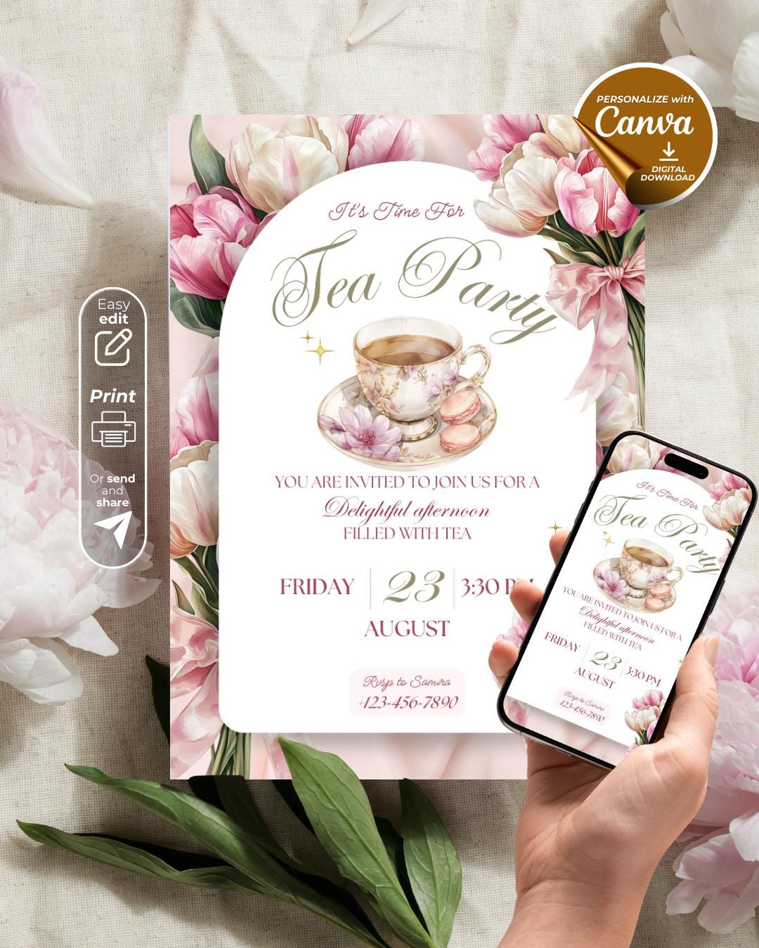 Spring Tea Invitation Tea Party Invitation, Floral Garden Tea Invite, Birthday High Tea Party ...