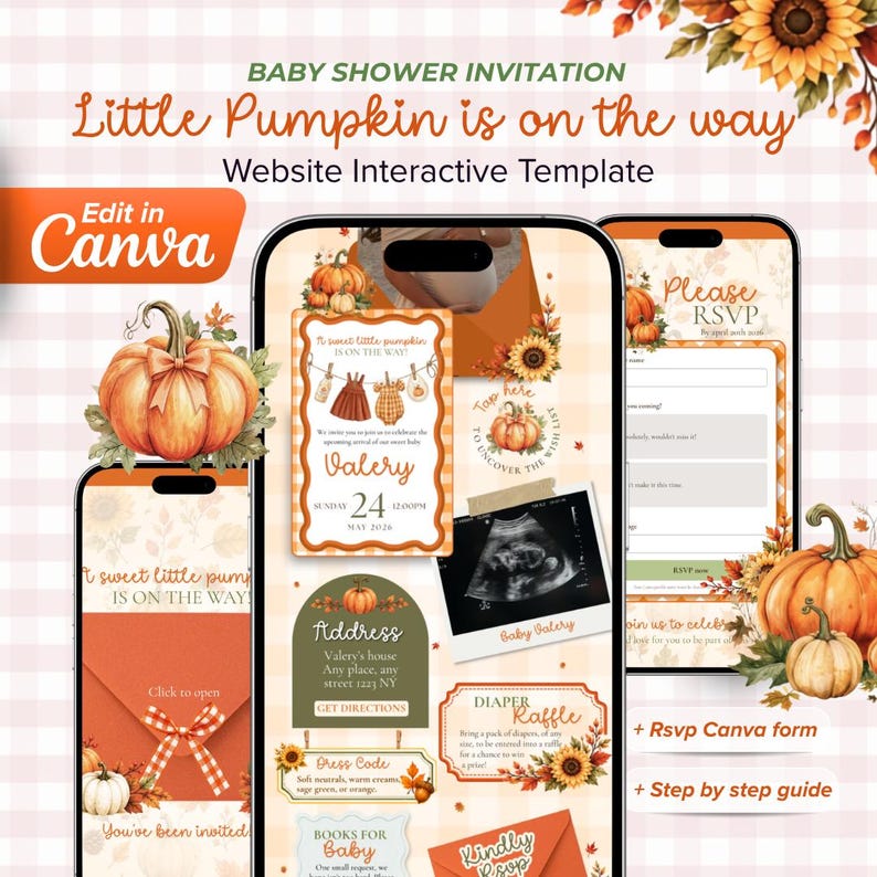 Orange Raffle Sign Little Pumpkin Baby Shower Website Invitation, Fall Autumn Sunflower ...