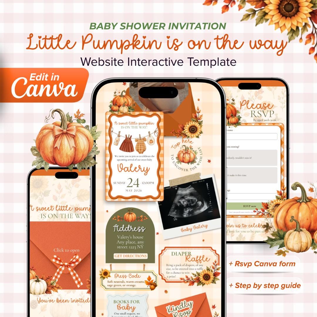 Rustic Fall Invitations Little Pumpkin Baby Shower Website Invitation, Fall Autumn Sunflower ...