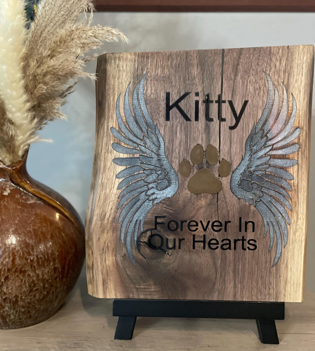 Personalized Pet Memorial Plaque, Walnut Wood Paw Print Angel Wings ...