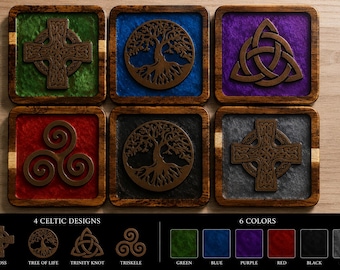 Custom Celtic Wood Coasters Set of 4 | Handmade Resin Inlay Coasters | Choose Color & Symbol