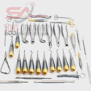 74 Pcs Oral Dental Surgery Extracting Elevators Forceps Instrument Kit