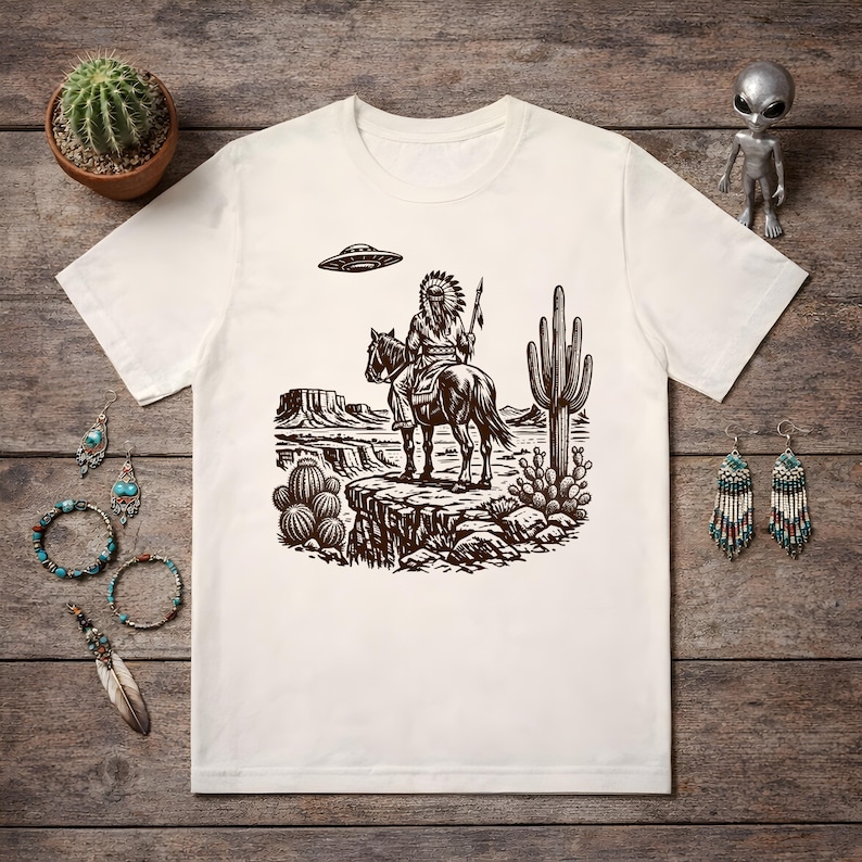 Retro UFO Indian Western Alien Graphic Tee | Vintage Space Cowgirl ...