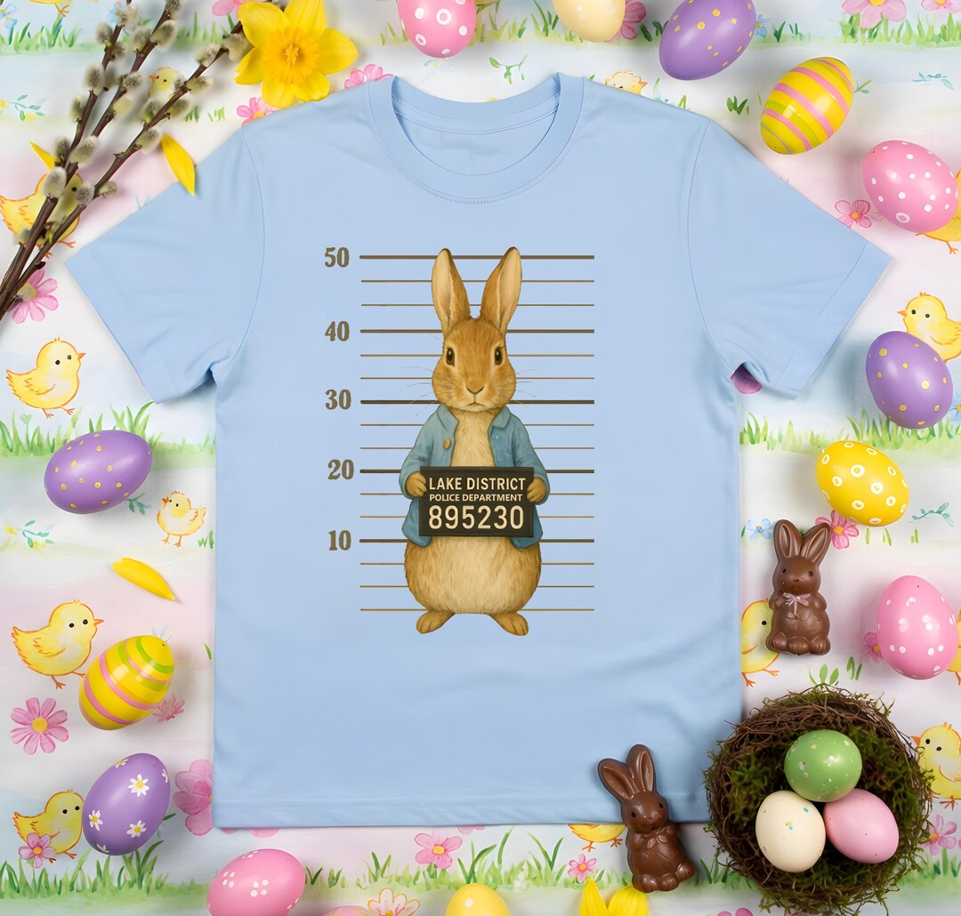 Mugshot Peter Rabbit Tee | Bunny Mugshot T-shirt, Lake District Arrest ...