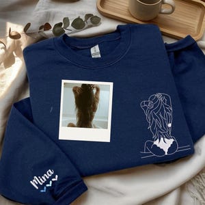Custom Embroidered Spicy Portrait Sweatshirt Using Your Photo, Personalized Outline Portrait Shirt For Boyfriend Husband, Anniversary Gift