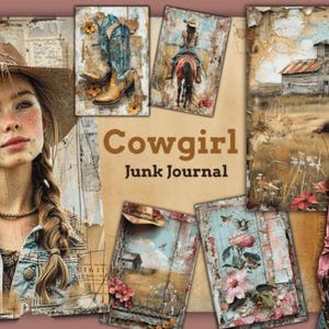 Western Cowgirl Junk Journal Kit: 21 Printable Scrapbook Pages (Digital Download)