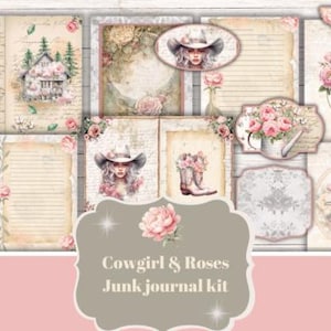 Western Cowgirl Junk Journal Kit: Roses & Ephemera (Digital PNG Pages