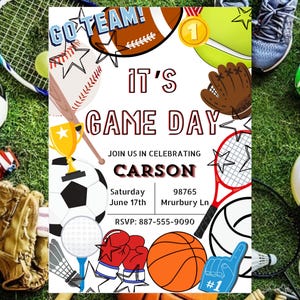 It’s Game Day Sports Birthday Invitation|Sports Party Invite|Football, Basketball, Soccer, Baseball|Boy Birthday|Editable Digital Download