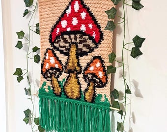 Amanita Mushroom Crochet Tapestry Pattern – Cottagecore Wall Hanging PDF