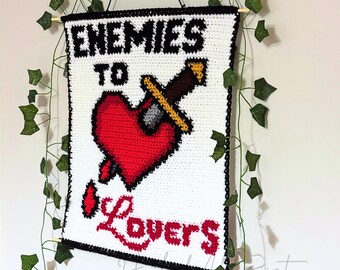 Enemies to Lovers Crochet Tapestry Pattern – Heart & Dagger Bookish Wall Art PDF