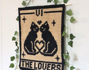 Gothic Black Cats Tarot Crochet Tapestry Pattern, Witchy Wall Hanging (PDF Download)