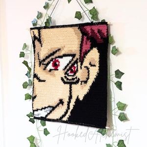 Anime Crochet Tapestry Pattern – Wall Hanging, Pixel Art Crochet Chart, Anime Lover Gift, C2C crochet. Jjk