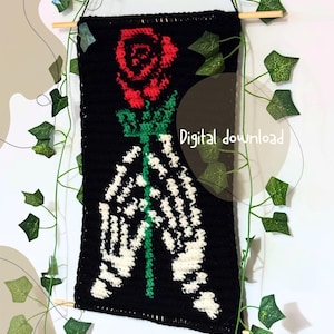 Skeleton Hands Crochet Pattern | Gothic Rose Wall Hanging | Halloween Tapestry Crochet Chart PDF | Dark Aesthetic Skull Art