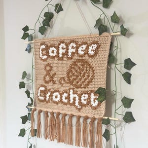 Gehäkelte Tapisserie Muster Kaffee & Wandbehang PDF | Tapisserie häkeln Zeichen Muster für Craft Room Decor | Häkelanleitung für Anfänger
