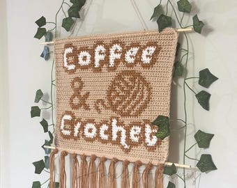 Crochet Tapestry Pattern Coffee & Crochet Wall Hanging PDF | Tapestry Crochet Sign Pattern for Craft Room Decor | Beginner Crochet