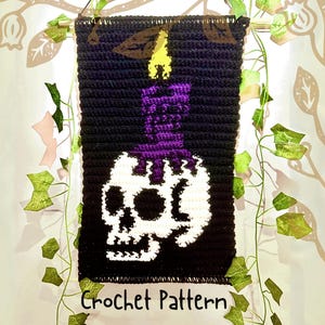 Skull Candle Tapestry Crochet Pattern: Spooky Gothic Halloween Wall Art (Digital Pattern)