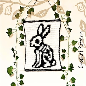 Halloween Crochet Tapestry Pattern – Gothic Skeleton Bunny Wall Art PDF
