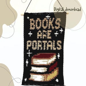 Motif au crochet : tenture murale « Les livres sont des portails » (téléchargement PDF)