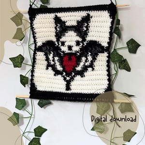 Halloween Crochet PatternCute Bat  – Tapestry Wall Hanging | Kawaii Gothic Decor | Halloween Crochet | Digital Download Chart