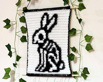 Gothic Skeleton Bunny Crochet Tapestry Pattern – Halloween Wall Art (PDF)