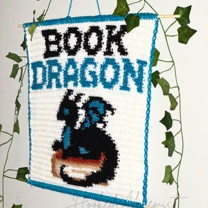 Book Dragon Tapestry Crochet Pattern PDF | Bookish Fantasy Wall Hanging | Digital Chart