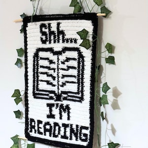 Patrón de crochet "Libro" – Tapiz "Shh, estoy leyendo", gráfico Graphgan para tapiz e instrucciones escritas, PDF instantáneo