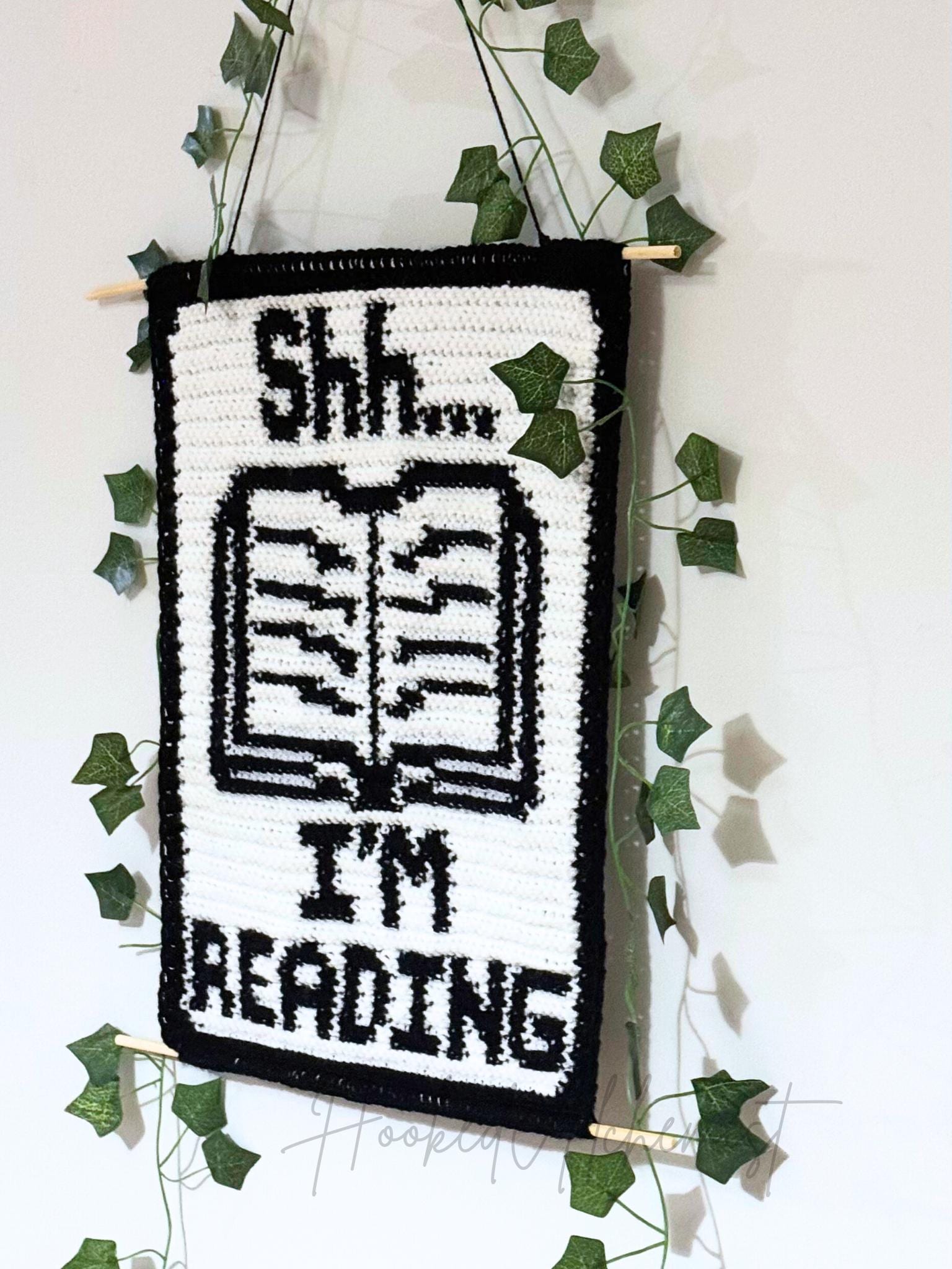 14 Crochet Tapestry Charts with Sea Turtles, Ghosts, and Wall Hangings 10 Bookish Crochet Pattern 'Shh I'm Reading' Wall Hanging