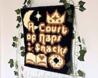 Bookish gehaakt wandtapijtpatroon – A Court of Naps & Snacks, Fantasy Reader-muurhanger, pdf-diagram
