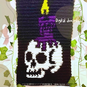 Halloween Crochet Pattern Skull Candle Tapestry Crochet – Spooky Goth Wall Art, Halloween Skull Decor, Dark Academia Crochet Design