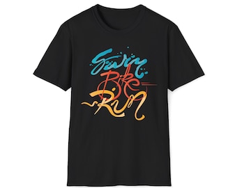 Swim Bike Run Hand-Lettered Triathlon Tee