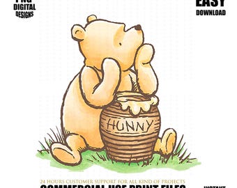 Winnie the Pooh with Honey Jar PNG Clipart (Digital Download)