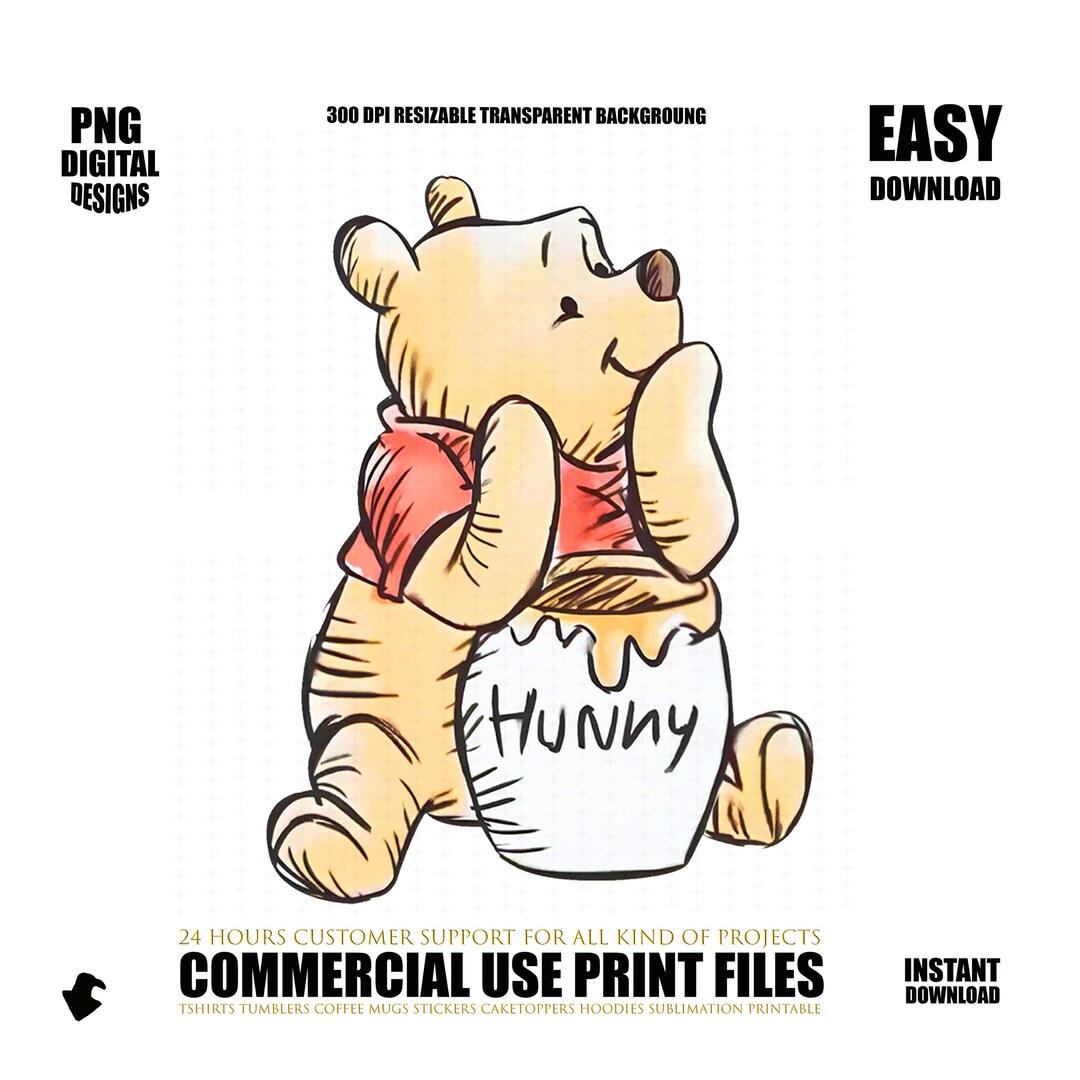 Classic Winnie the Pooh Bear Clipart Png Sublimation Digital File Plus