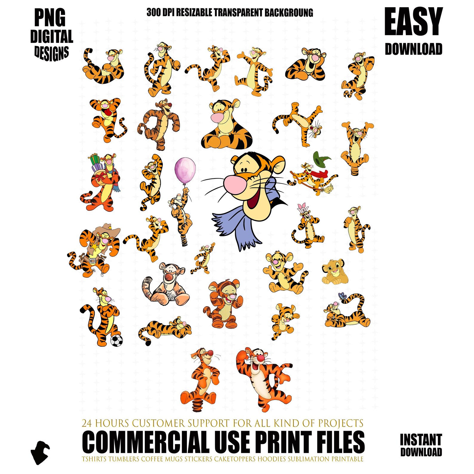 Tigger Vector Graphics Simple Tigger PNG Clipart Bundle: Classic Tigger Designs (digital Download) - Etsy
