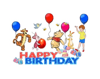 Winnie the Pooh Birthday PNG Set: Tigger, Piglet, Rabbit (Digital Download, Customizable Text)