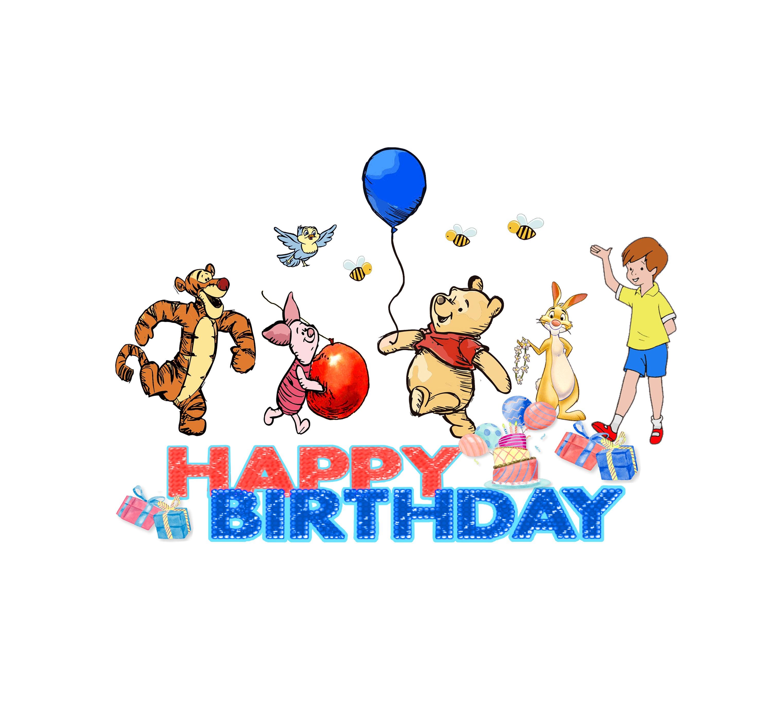 くまのプーさん 誕生日 PNG セット：ティガー、ピグレット、ラビット