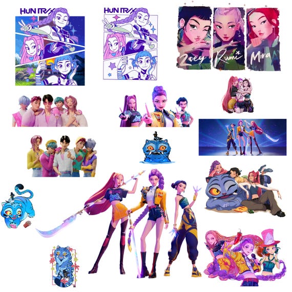 Kpop Huntrix Clipart Bundle, Demon Hunters, Saja Girls (PNG Digital Download)