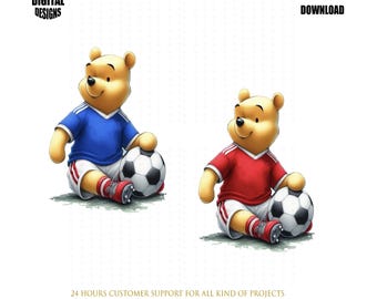 Winnie the Pooh Soccer Clipart: Football Designs (PNG Digital Download)