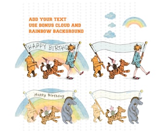 Watercolor Pooh Bear 1st Birthday