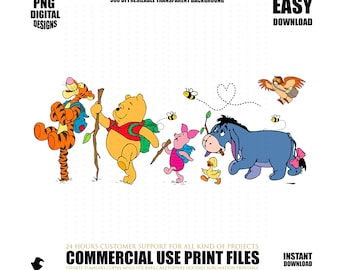 Classic Pooh Hiking Clipart PNG: Tigger, Piglet (Digital Download, Commercial Use OK)