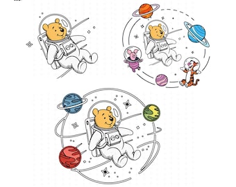 Winnie the Pooh in Space PNG Clipart Bundle (Digital Download)
