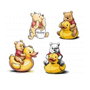 cliparts classic winnie the pooh bear with duck png classic pooh bear riding png sublimation classic pooh bear digital ,plus font png
