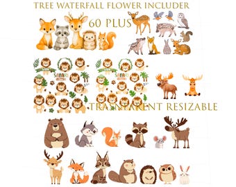 Watercolor Safari Animal Clipart: Jungle Animals PNG (Digital Download)