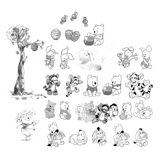 Personagens Do Ursinho Pooh Em Preto E Branco