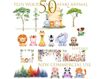Watercolor Woodland Animals Clipart, Boho Nursery Graphics