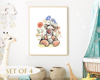 Winnie the Pooh Nursery Prints: Tigger, Eeyore, Piglet (Set of 4) (Digital Download)
